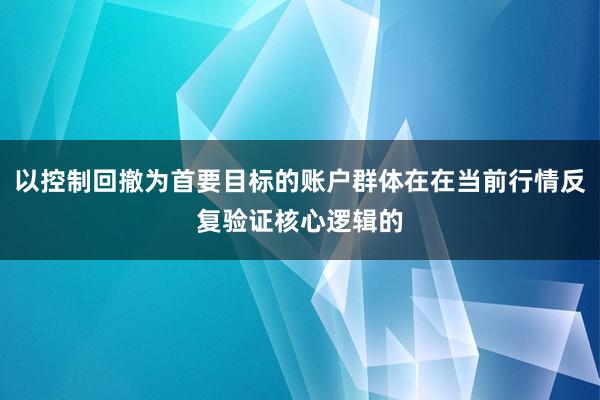以控制回撤为首要目标的账户群体在在当前行情反复验证核心逻辑的